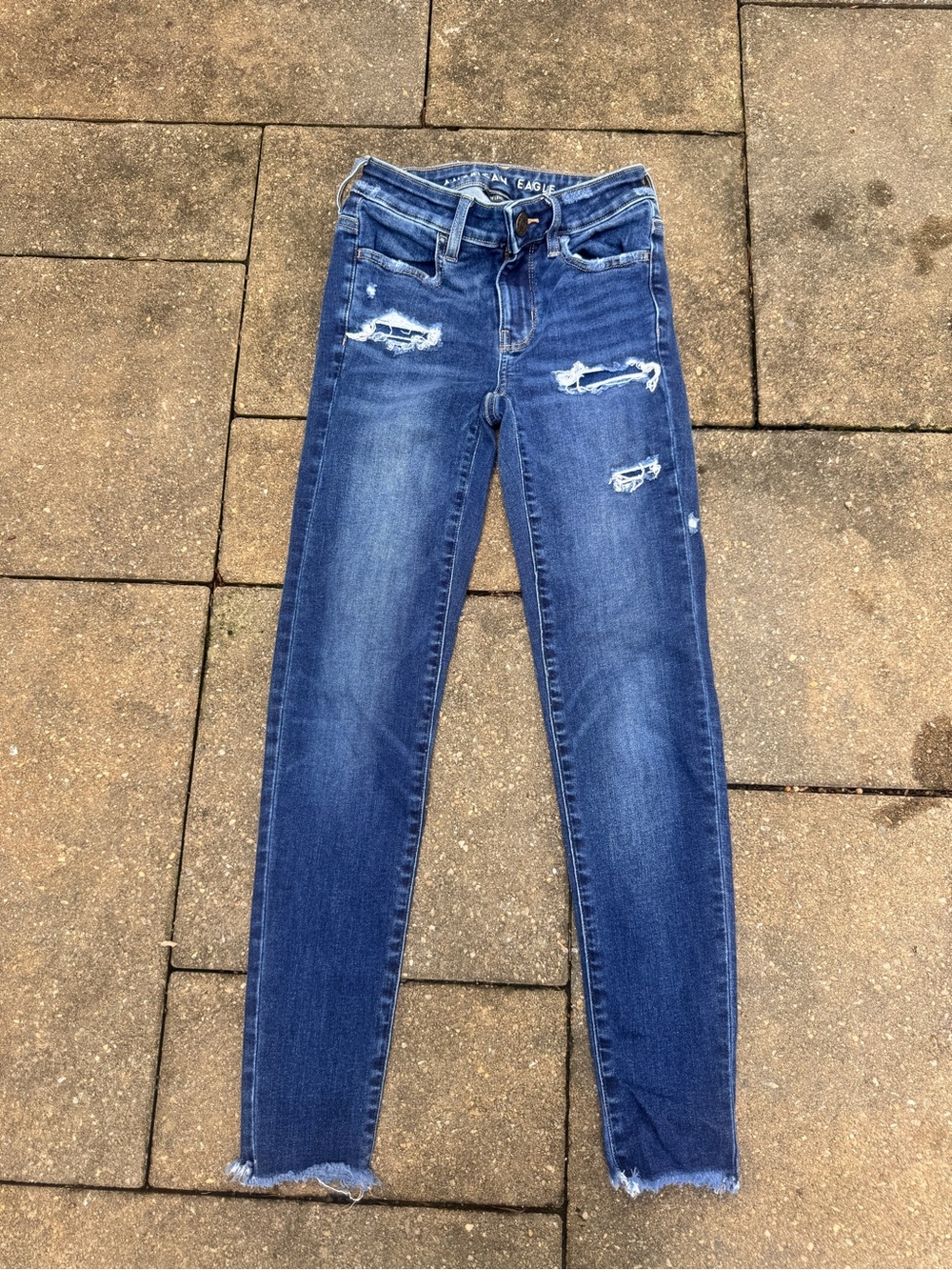American Eagle Outfitters Women's Distressed Skinny Jeans - Dark Blue